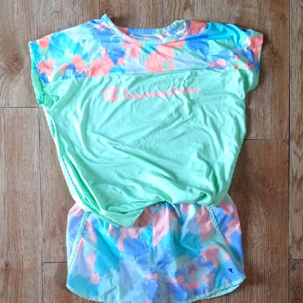 Champion Tie-Dye T-Shirt and Shorts Set Girls Size XL 14/16